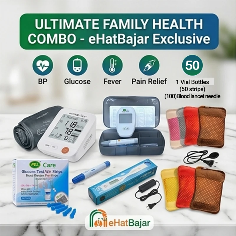 Complete Home Health Care Combo Pack – Blood Pressure Monitor, Glucose Meter Kit & Heating Bag Set